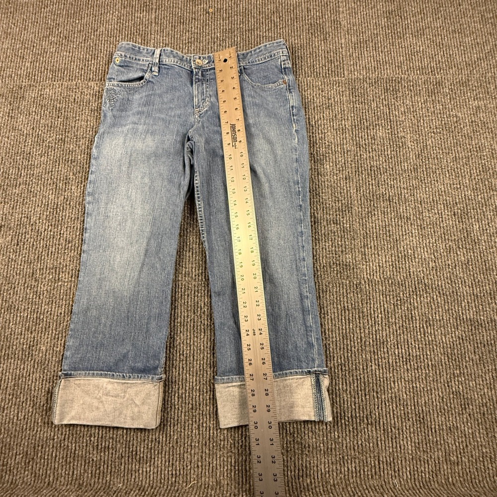 Eddie Bauer VTG Womens 6R Jean Embroidered Floral Pocket Cuffed Crop Medium Wash - Picture 5 of 16